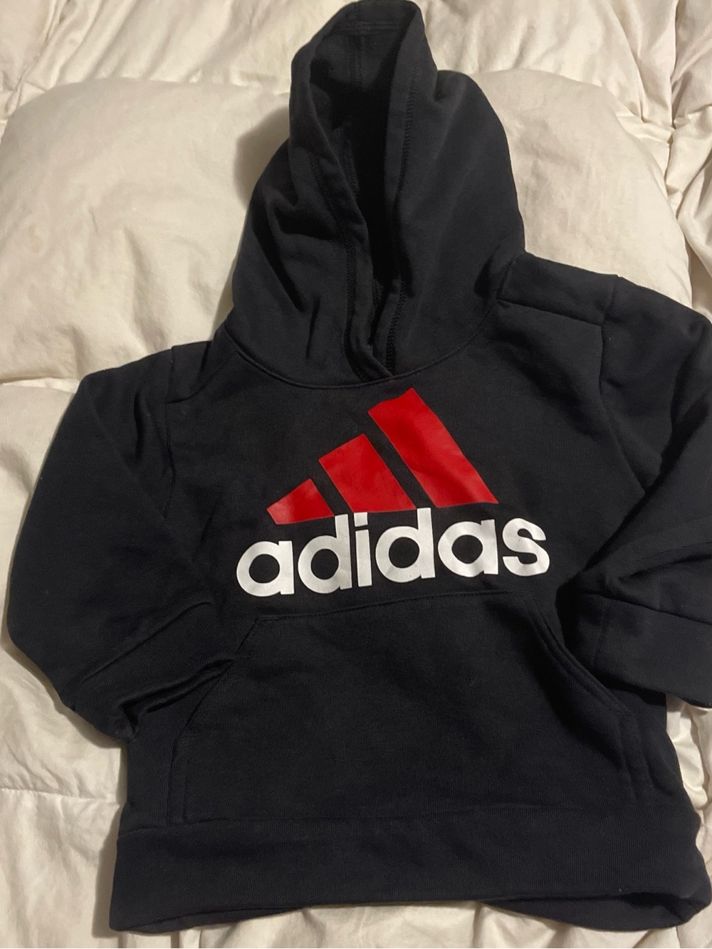 adidas Black Hoodie with Red Logo and White Text